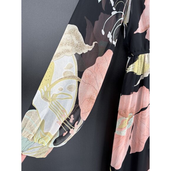 LuLu's Women's Floral Maxi Dress M Black Pink Fairy Whimsigoth Wedding Guest - Picture 5 of 13